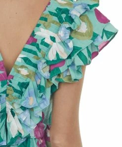 Entro Tops Seafoam Floral Print Frilly Plunge Neck Top 27 Entro Tops Seafoam Floral Print Frilly Plunge Neck Top