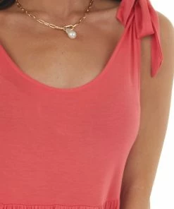 143 Story Watermelon Tiered Tie Strap Knit Short Dress