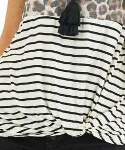 American Chic Tops Ivory Leopard And Striped Color Block Top With Front Twist