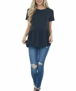 Entro Tops Black Drop Waist Soft Short Sleeve Top