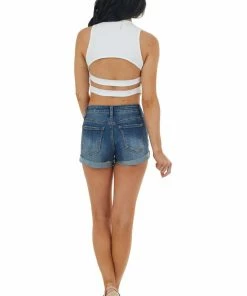 Peach Love Tops White Sleeveless Strappy Open Back Crop Top