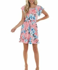 HEIMISH Watermelon Floral Short Dress With Pockets Dresses