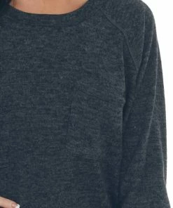 BiBi Tops Charcoal Dolman Sleeve Brushed Knit Top