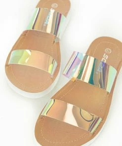 FORTUNE DYNAMIC Nude Faux Leather And Iridescent Strap Sandals