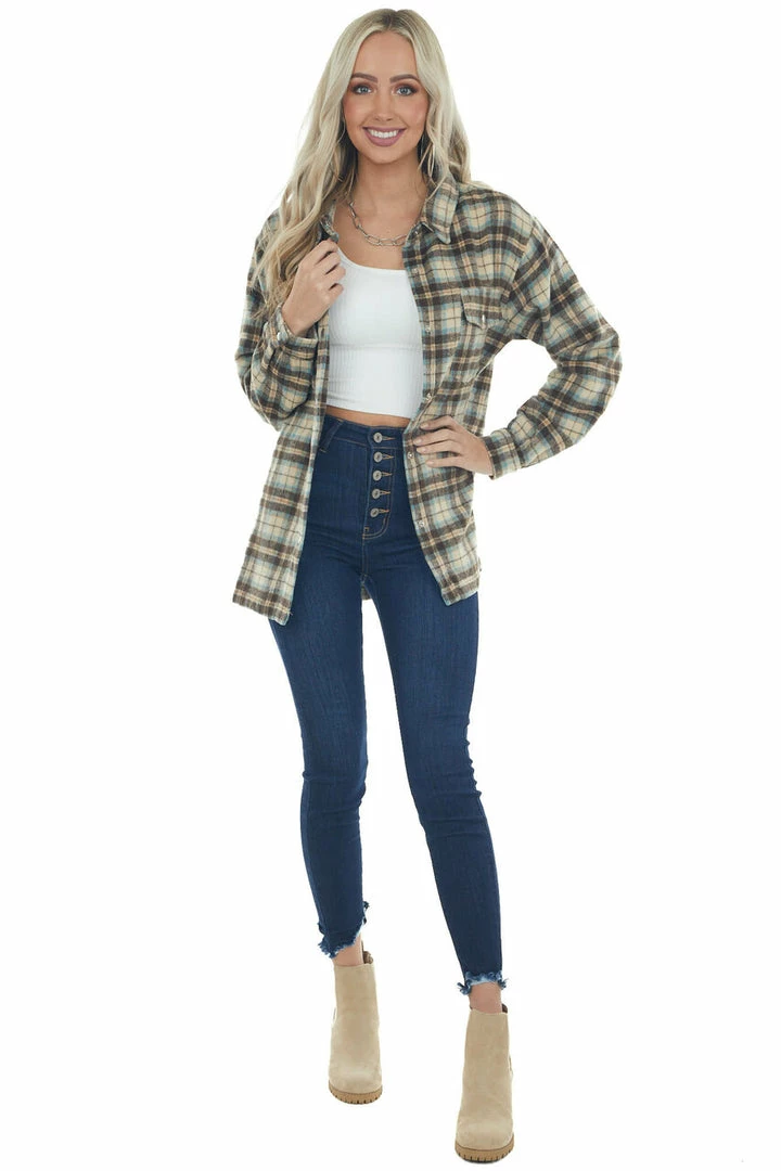 Kori America Beige Plaid Woven Shacket With Chest Pockets 4 Kori America Beige Plaid Woven Shacket With Chest Pockets