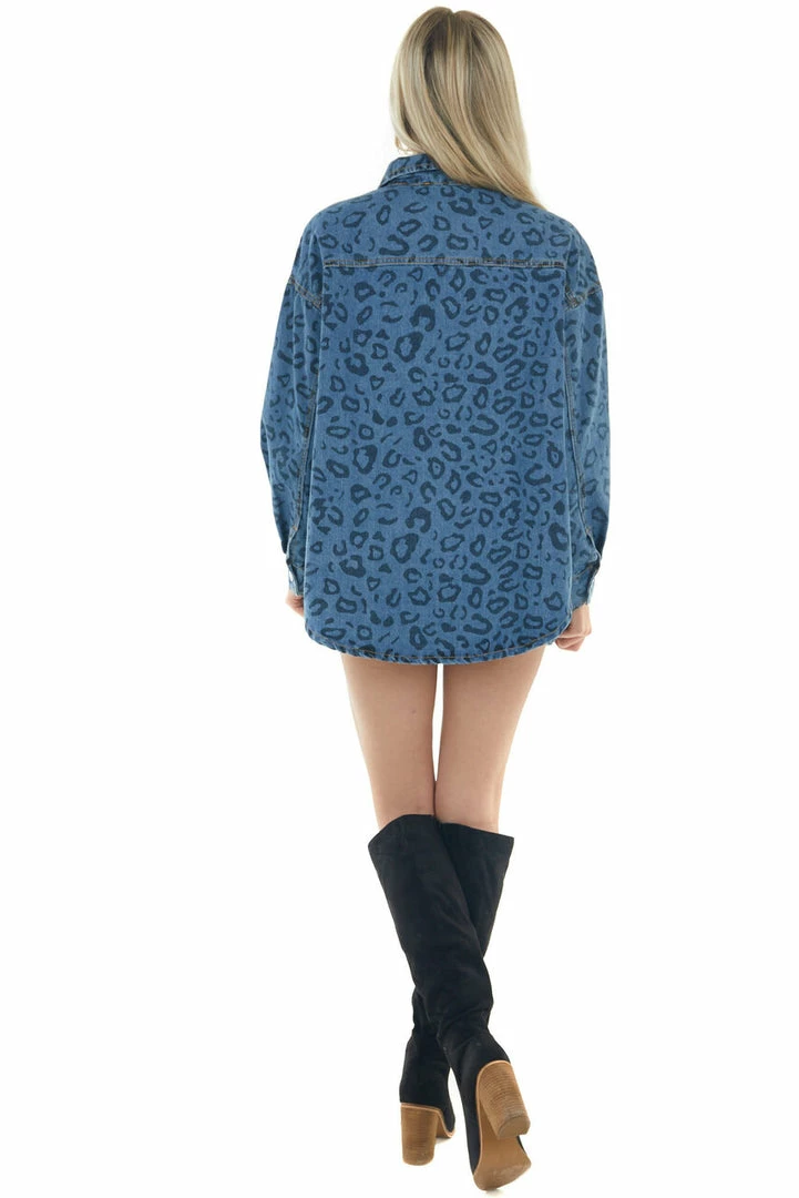 Davi & Dani Dark Wash Leopard Print Oversized Denim Jacket 13 Davi & Dani Dark Wash Leopard Print Oversized Denim Jacket