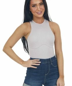 HYFVE Light Lavender Sleeveless Ribbed Knit Bodysuit 23 HYFVE Light Lavender Sleeveless Ribbed Knit Bodysuit