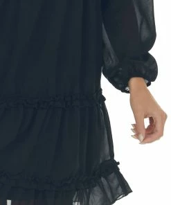 Andree Dresses Black Tiered Ruffle Long Sleeve Short Dress