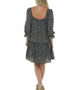 She + Sky Dresses Black Floral Square Neck Tiered Babydoll Dress 27 She + Sky Dresses Black Floral Square Neck Tiered Babydoll Dress