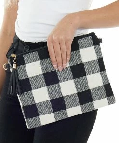 Urbanista Black Buffalo Plaid Clutch Purse With Tassel