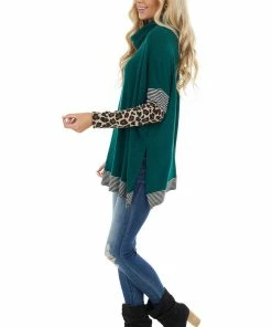 First Love Forest Multiprint Ribbed Long Sleeve Top With Cowl Neck