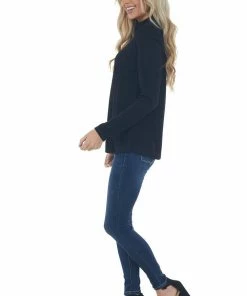 BiBi Black Mock Neck Long Sleeve Knit Top