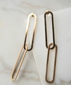 Boho Love Gold Metallic Double Paperclip Drop Earrings Accessories