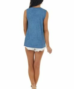 POL Clothing Ocean Stretchy Knit Tank Top With Buttons