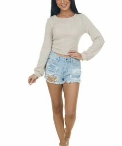 BiBi Desert Sand Cable Knit Top With Open Back Tops