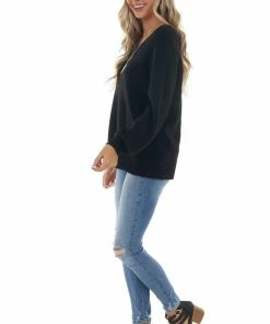 Staccato Tops Black Wide V Neck Long Sleeve Sweater