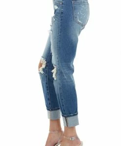 KanCan Medium Wash Distressed Jeans With Paint Splatter Details