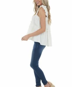 Entro Off White Tank Top With Thick Ruffled Straps