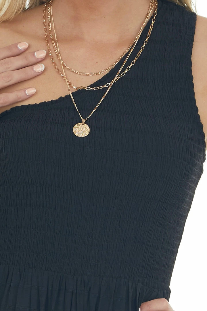 Entro Black Smocked One Shoulder Linen Maxi Dress 10 Entro Black Smocked One Shoulder Linen Maxi Dress