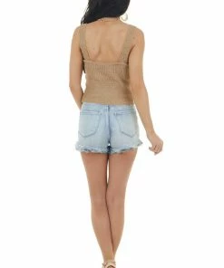 HYFVE Tops Taupe Sleeveless Knit Crop Top With Front Twist Detail 30 HYFVE Tops Taupe Sleeveless Knit Crop Top With Front Twist Detail