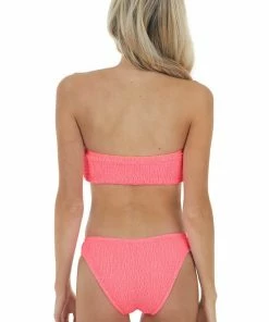 Envya Neon Pink Bandeau Smocked Bikini Set With Ladder Cut Outs Accessories