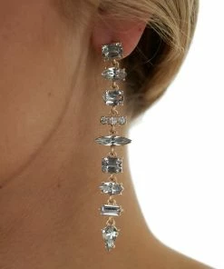 Fame Accessories Gold Geometric Rhinestone Dangle Earrings