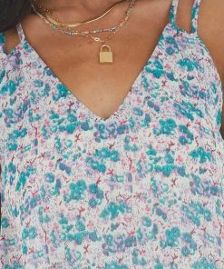 Entro Juniper Abstract Print Tiered Woven Tank Top With Dual Strap