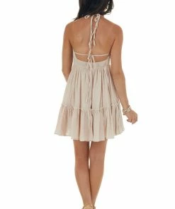 LE LIS Dresses Blush Tiered Short Dress With Tie Detail 16 LE LIS Dresses Blush Tiered Short Dress With Tie Detail