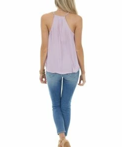 NAKED ZEBRA Lilac Sleeveless Surplice Cami Top With Eyelash Lace Detail Tops