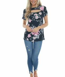 HEIMISH Black Floral Print Knit Top With Chest Cut Out Tops 13 HEIMISH Black Floral Print Knit Top With Chest Cut Out Tops