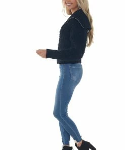 Style Melody Black Teddy Turtleneck Zip Up Sweater Jacket