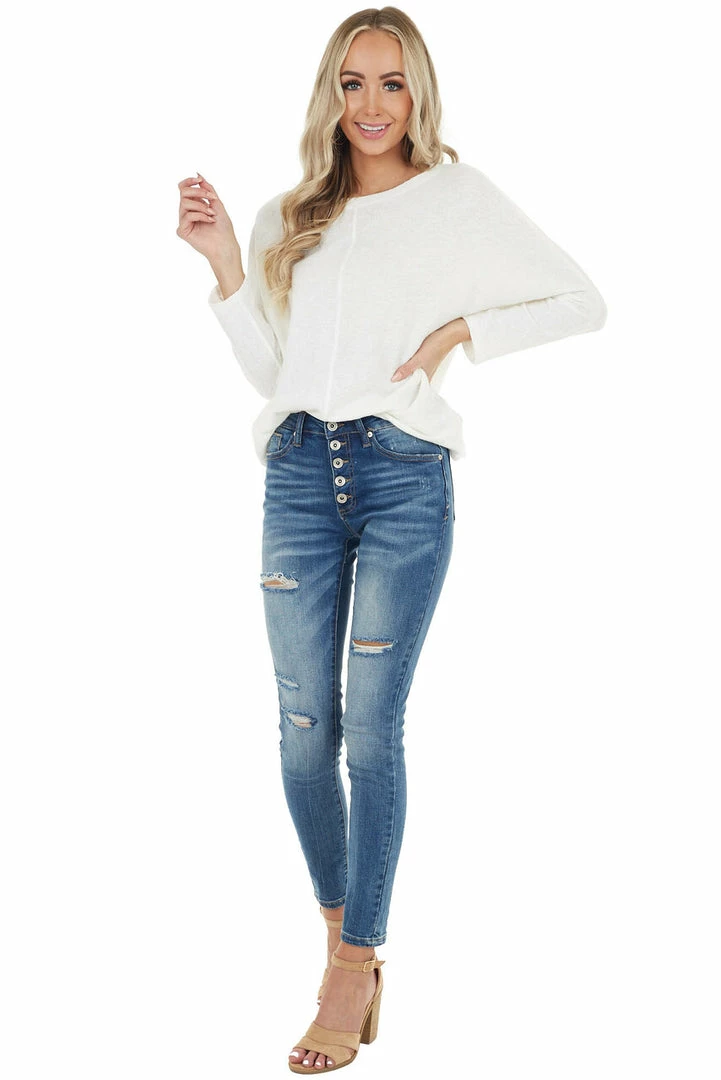 Cherish Ivory Stretchy Textured Knit Top With 3/4 Dolman Sleeves Tops 18 Cherish Ivory Stretchy Textured Knit Top With 3/4 Dolman Sleeves Tops