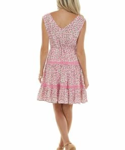 BiBi Carnation Floral And Lace Surplice Woven Dress Dresses