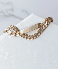 Fame Accessories Gold 3 Layer Flat Chain Bar Detail Bracelet