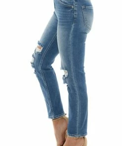 KanCan Dark Wash High Rise Torn Straight Leg Jeans
