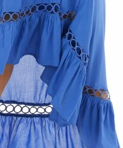 Main Strip Royal Blue High Low Midi Dress With Tie And Peekaboo Details Dresses