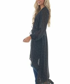 FSL APPAREL Tops Black And Cream Spotted Long Sleeve Kimono 13 FSL APPAREL Tops Black And Cream Spotted Long Sleeve Kimono