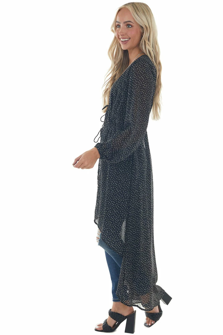 FSL APPAREL Tops Black And Cream Spotted Long Sleeve Kimono 7 FSL APPAREL Tops Black And Cream Spotted Long Sleeve Kimono