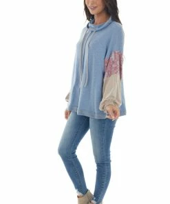 Ces Femme Tops Slate Blue Colorblock Cowl Neck Knit Top