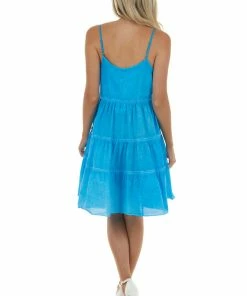 Umgee Dresses Azure Blue Mineral Wash Sweetheart Neck Dress