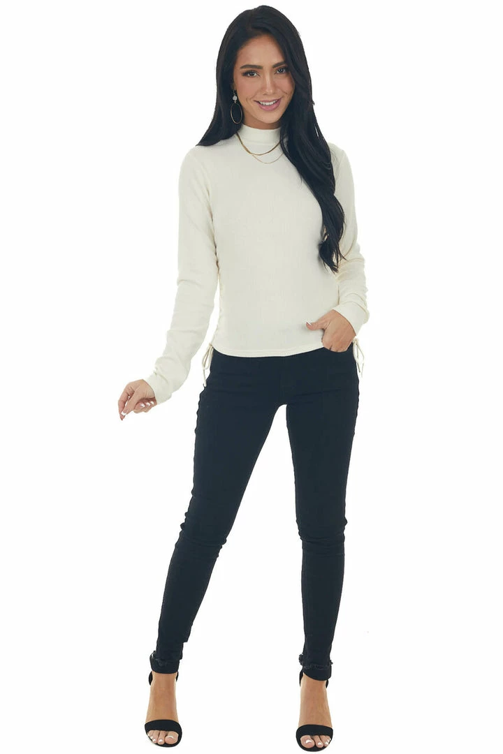 She + Sky Cream Ruched Brushed Ribbed Knit Fitted Top 17 She + Sky Cream Ruched Brushed Ribbed Knit Fitted Top