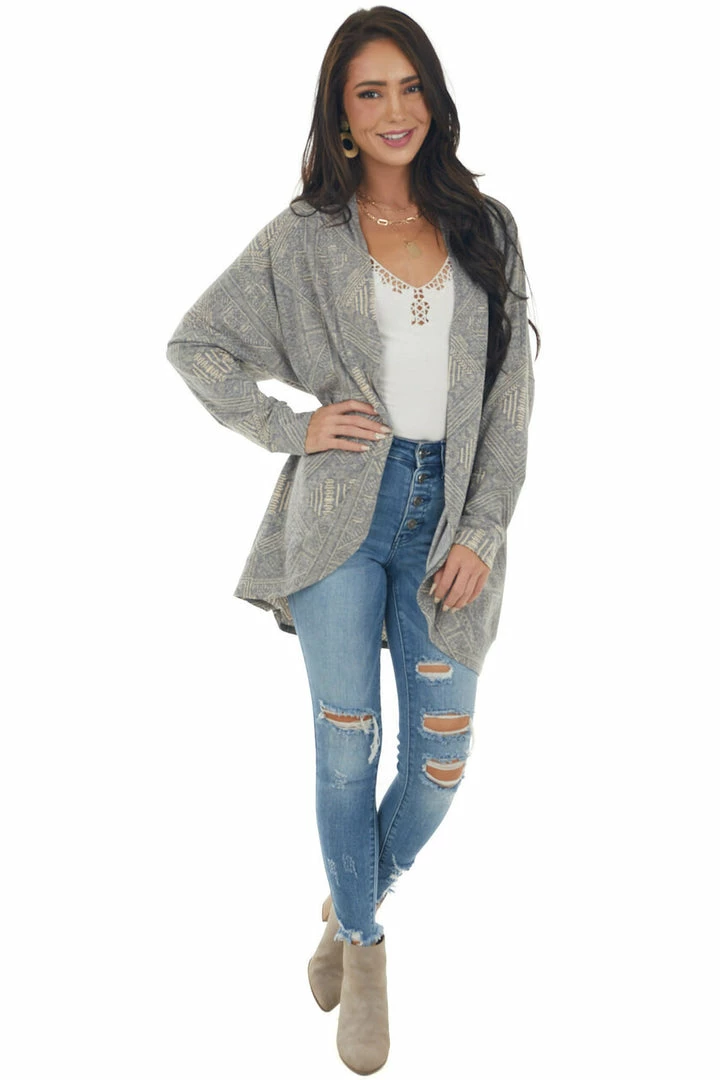 Now N Forever Stone And Peach Abstract Print Knit Cardigan Tops 4 Now N Forever Stone And Peach Abstract Print Knit Cardigan Tops