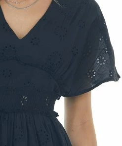 Entro Dresses Black Eyelet Lace Smocked Waist Mini Dress 26 Entro Dresses Black Eyelet Lace Smocked Waist Mini Dress