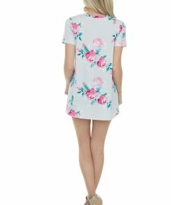 HEIMISH Tops Lunar Grey Floral Print Short Sleeve Top With V Neckline