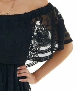 Dress Day Black Off Shoulder Floral Lace Overlay Maxi Dress Dresses