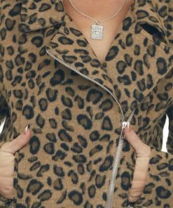 143 Story Outerwear Peanut Brown Leopard Brushed Knit Moto Jacket