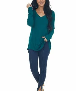 ZENANA Tops Pine Rounded Hem V Neck Soft Knit Top 25 ZENANA Tops Pine Rounded Hem V Neck Soft Knit Top