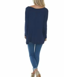 FSL APPAREL Navy Long Sleeve Stretchy Knit Top With Boat Neckline 30 FSL APPAREL Navy Long Sleeve Stretchy Knit Top With Boat Neckline