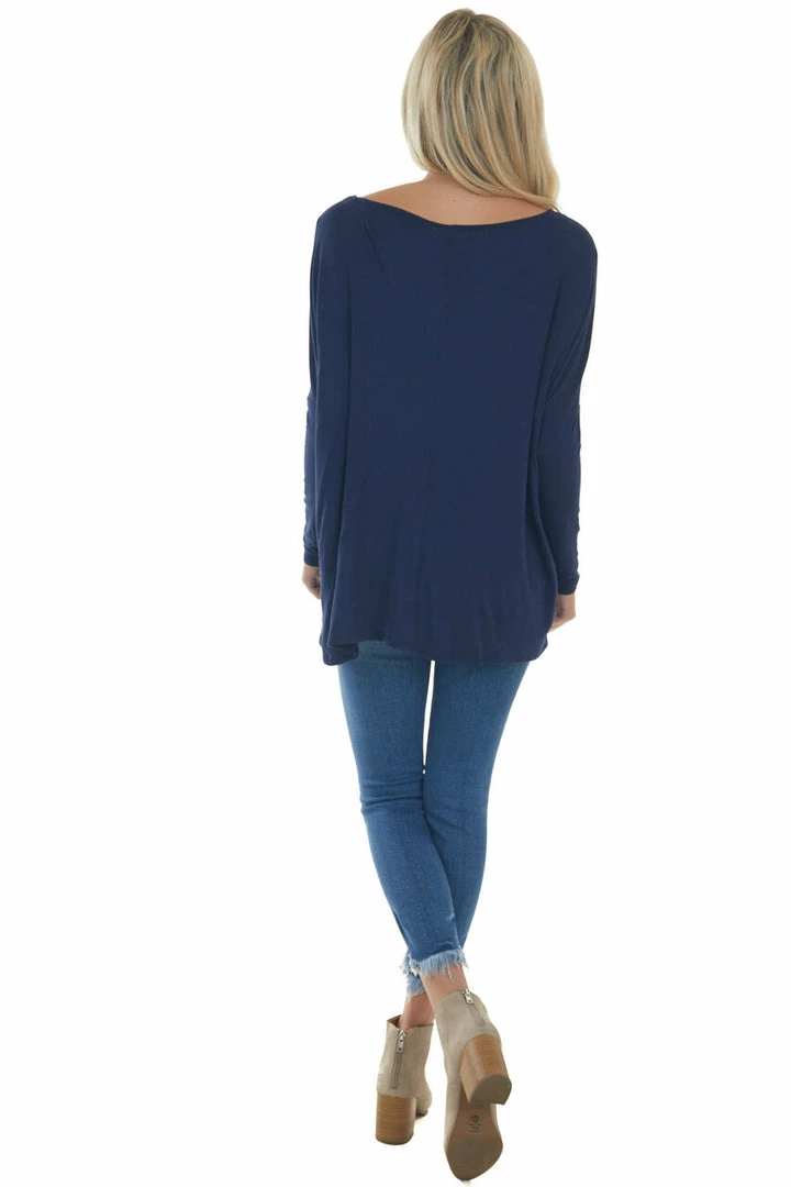 FSL APPAREL Navy Long Sleeve Stretchy Knit Top With Boat Neckline 15 FSL APPAREL Navy Long Sleeve Stretchy Knit Top With Boat Neckline