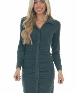 She + Sky Forest Brushed Knit Long Sleeve Shirt Dress Dresses 26 She + Sky Forest Brushed Knit Long Sleeve Shirt Dress Dresses